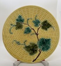 Sarreguemines French Yellow Basketweave Plate Majolica Grape Leaves 8.5” READ B picture