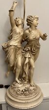 Vtg 45” Figural Chalkware Draped Gowned Roman Greek Woman Pheasant Lamp Deco MCM picture