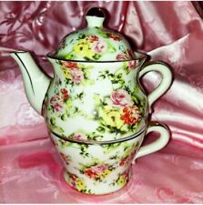 Victoria's Garden Lowell Pansy Teapot Cup Vintage all in one  picture