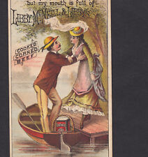 1800s Dude Boating Lover Mouth Full of Libby McNeill Meat Advertising Trade Card picture