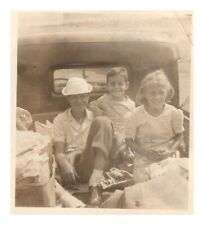 1930s-1940s Kids Riding in the Back of a Truck with Father Vintage Mini Photo picture