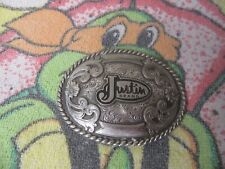 Justin Brand Trophy Belt Buckle Silver Rodeo Floral Western Cowboy picture