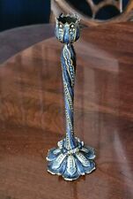 RARE JAY STRONGWATER BLUE FLOWER DELFT GARDEN ENAMEL CRYSTAL CANDLE STICK HOLDER picture