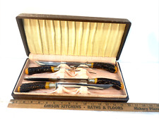 Vintage Flint-Hollow Ground Cutlery 4 Piece Horn Carving knife Set & Wood Box picture