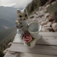 Vintage Cat Figurine Made In China With Pink Rose picture