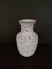 ANTIQUE VINTAGE HANDCARVED ORNATE CHINESE UNKNOWN MATERIAL WHITE VASE OLD picture