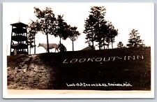 Ossineke MI LOOKOUT Tower Inn & Large Letter Rocks~Babe the White* Blue OX RPPC picture