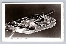 New York City NY-Aerial Of Statue Of Liberty, Antique, Vintage Souvenir Postcard picture