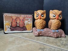 Vintage NIB NOS Jan-mor Earthenware Owls On Log Salt & Pepper Shaker Set  picture