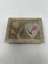 Vintage Hand Carved Soapstone Mother of Pearl Inlay Floral Trinket Box 4