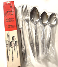 VINTAGE MID CENTURY SPRITELY ROSE EXQUISITE STAINLESS TABLEWARE BOX SET JAPAN picture