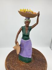 Old Vtg Hand Made Clay Statue Women With Fruit Tray On Head Full Body Large 13” picture