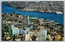 Vintage Postcard MA Boston Harbor Aerial View Business District Chrome picture