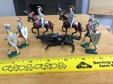 7 - PEWTER Antique Figure Knights On Horse & Standing Hand Painted picture
