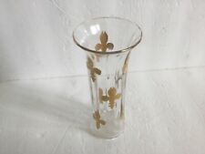 Vintage 1930's Clear Glass Vase Wih Golden Fieur De LysAnd Rim H 5.75