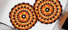 Vintage Pair 2 Hand Crocheted Big Trivet Hot Pad Handmade Brown/Orange Potholder picture