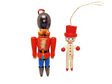 Set Of Two Vintage Wooden Ornaments  ~ Soldier & Snowman  #G picture