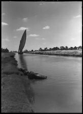 Egypt Sailing down the freshwater canal to Ismalia boat in the dis - Old Photo picture