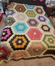 Vintage Grandmother’s Garden  Patchwork Quilt Handmade Traditional 1950-60’s picture