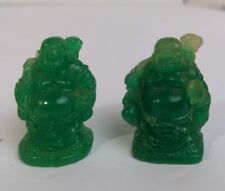 Pair 2 Green Happy Buddha Faux Jade Figurine 1.25