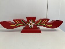 Swedish Red Candelabra, 5 Hole Wooden Swedish Candlestick Holder Yellow Green picture
