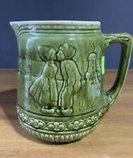 Vintage 1850 Wedgewood , Raised Dutch Couple”, scene Green Majolic Pitcher picture