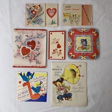 Vtg 1940s Valentine Cards Lot (7) Folding Folded WWII Era Paper Animals Music picture