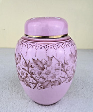 Antique Hat Pin Jar With Double Lid Pink with Floral and Art Nouveau 5