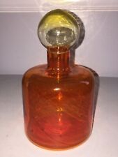 Vintage Mid-Century Blown Art Glass Orange Amberina Bottle Decanter w/Stopper picture