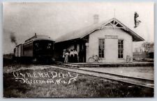 Greenwood Wisconsin~F&NE Railroad Depot~Ladies On Platform c1910~1950s RPPC picture