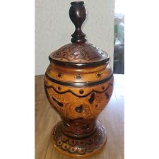 Large Hand Turned, Carved Solid Mahogany Haitian Vase & Lid Excellent  Shape picture