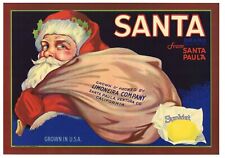 SANTA Vintage Ventura County Lemon Crate Label, Christmas, **AN ORIGINAL LABEL** picture
