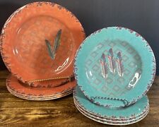 Hiend Accents Melamine Feather 4-Plates 11in/4-Salad Plates 8.8in Texas Based B1 picture