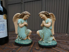 PAIR antique french praying angels figurine religious statue picture