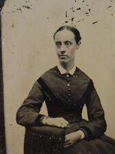 C.1870s Tintype Lovely Lady Woman Seated Victorian Dress Tinted Cheeks D30118 picture