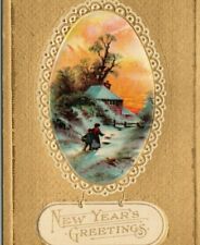 New Year's Greetings Gold Embossed Postcard picture