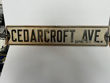 Vintage Raised Letter Steel Street Sign, CEDARCROFT AVE.  Black And White picture