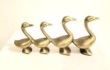 Vintage Solid Brass 4 Ducks/Geese in a Row Heavy Mid Century  Made In Taiwan picture