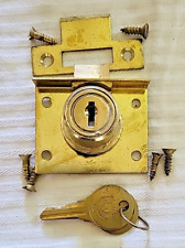 Vintage Eagle Lock Co. Brass Desk/Cabinet Lock NOS W/2 Original Keys & Screws picture