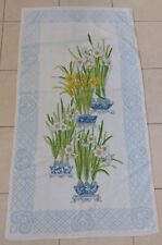 X Lge Vtg Fieldcrest Floral Bath Towel Blue Yellow Green on White 25