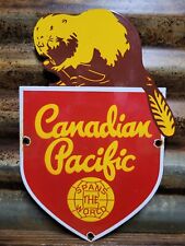 VINTAGE CANADIAN PACIFIC RAILWAY PORCELAIN SIGN OLD TRAIN RAILROAD CANADA BEAVER picture