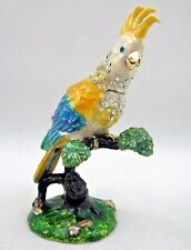 Bejeweled Cockatoo Parrot Hinged Trinket Jewelry Box Jeweled Enameled Gold 4.5