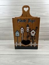 LTD Commodities 1998 Hanging Wooden Plastic Bag Holder with Heart Shaped Holes picture