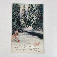 Vintage Christmas Post Card 1910s Winter Snow Scenic Road Landscape Posted picture