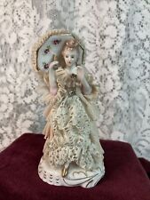 Victorian Lady Figurine With Parasol Lace Dress Marked Japan On The Bottom VTG picture