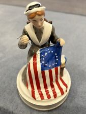 Vtg Schmid Betsy Ross Sewing Flag Figurine Rotating Musical Battle Hymn picture