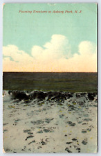 Original Old Outdoor Vintage Postcard Ocean Waves Asbury New Jersey USA 1913 picture