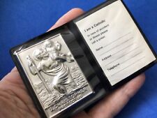 St CHRISTOPHER Silver Metal Saint Plaque Folder Pocket I am a Catholic Emergency picture