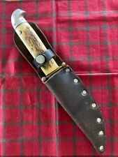 Old Custom Made Stag Handle Fixed Blade knife W/Sheath picture