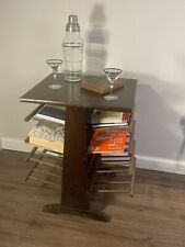 VINTAGE 60'S MID CENTURY WOODEN DOUBLE (3) LEVEL SPINDLE MAGAZINE RACK END TABLE picture